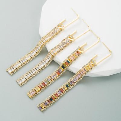 Women's Drop Earring Copper Plated Real Gold Inlaid Color Zirconia Long Earrings Geometric Square Zirconia Light Luxury Earrings