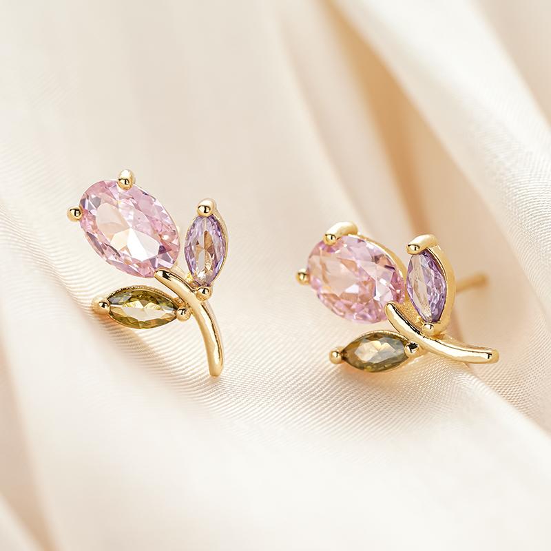 Xiaomi Huitan Flower Design Women Stud Earrings Aesthetic Wedding Party Fresh Style Accessories Inlaid Sparkling CZ Gold Color Jewelry