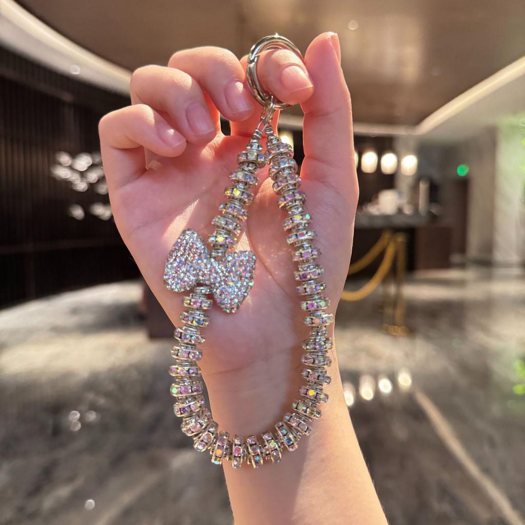 Unique Irregular Pearl Bow Keychain Alloy Beads Crystal Rhinestones Accent Phone Chain Fashion Jewelry Gift