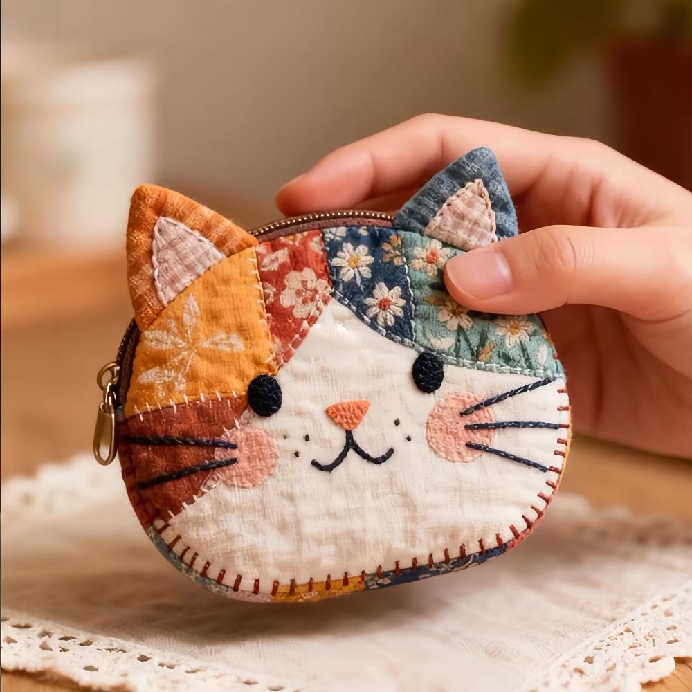 

High Quality Patchwork Coin Purse Cat Zipper Design Makeup Bag Storage Case Women Girls Travel Storage Bag