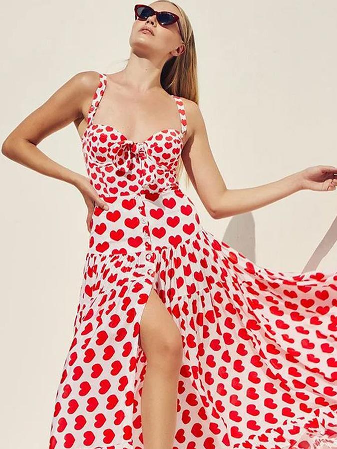 Heart Print High Slit Sexy Midi Skirt - Beach Dress
