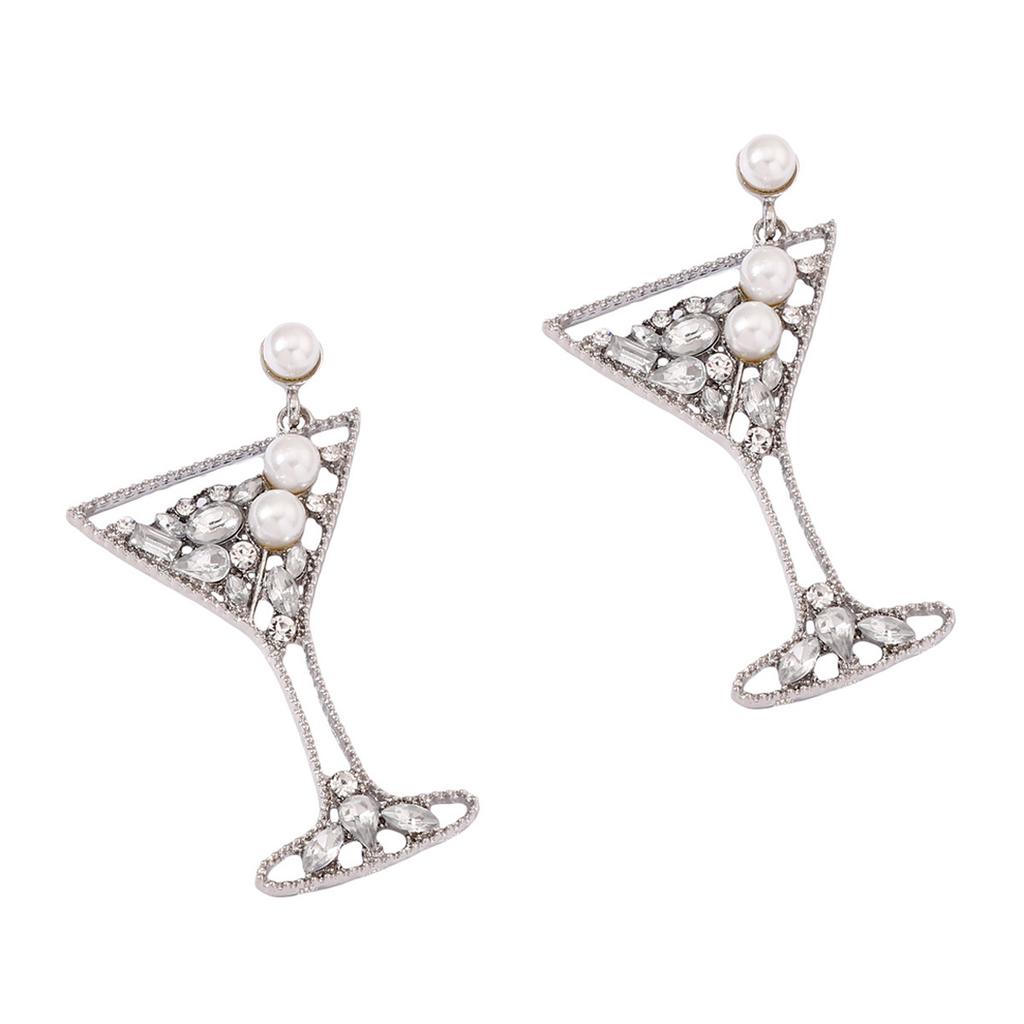 Wine glass series pearl-encrusted diamond hollow alloy earrings fashion creative versatile temperament earrings