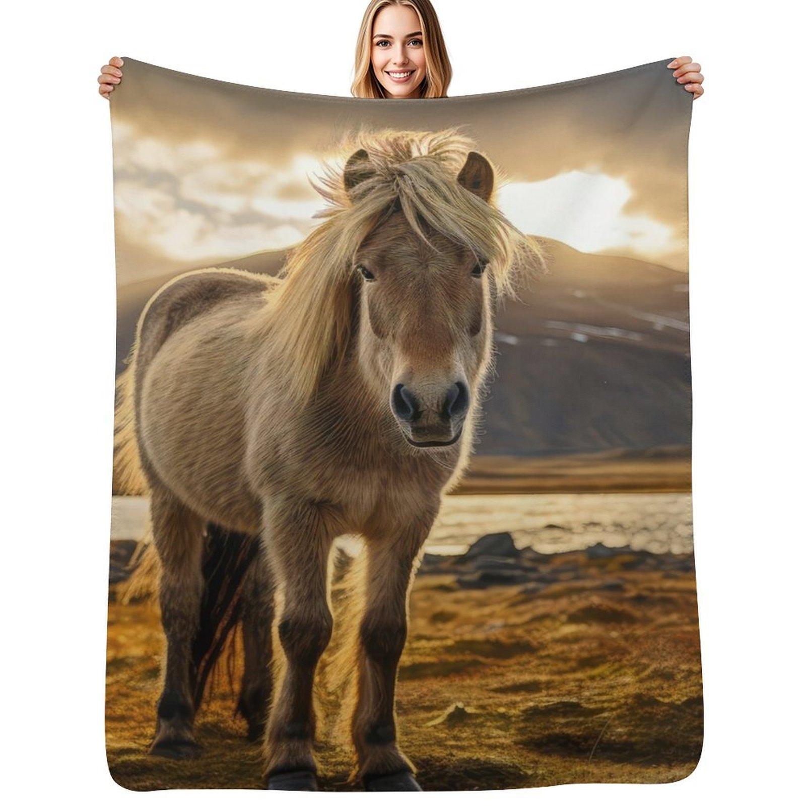 

Norwegian Fjord Horse Throw Blanket Shaggy Furry Soft Blanket for Bedroom Living Room 75x100cm