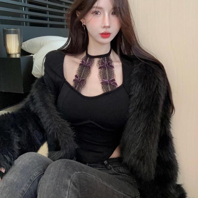 2KWEIRD Square Collar Long Sleeve Bottoming Women Tees Sweet Y2k Aesthetic Bow Sexy Lace Crop Top Japanese Chic Fashion Slim T-Shirts