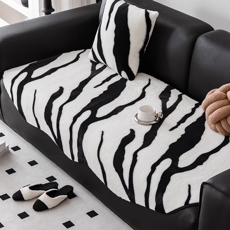 Autumn and Winter Plush Straight Row Sofa Cushion Irregular Irregular Wavy Side Seat Cushion Warm Zebra Pattern Non-Slip Seat Cushions