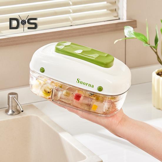 Ice Cube Tray with Lid And Bin Easy Release Ice Maker Mold Stackable Ice Cube Mold Drawer-Style Ice Block Mold for Desserts Chocolate Juice Coffee