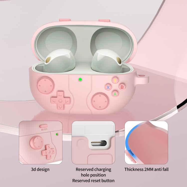 Vintage Game‑Controller Silicone Earbud Case With Metal Carabiner Shockproof Anti‑Drop Cover For Sony WF‑1000XM5 TWS Earbuds