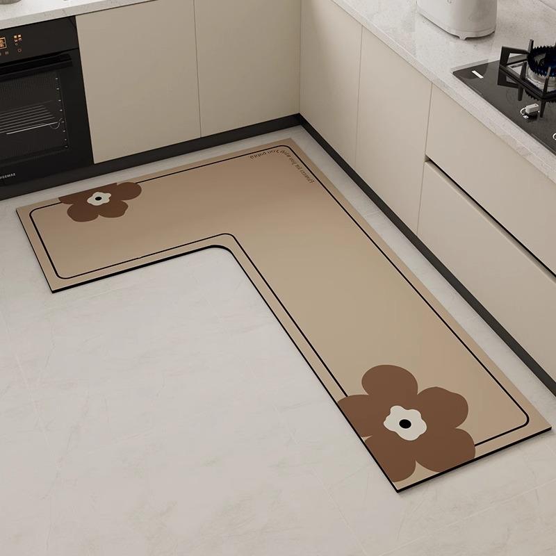 Kitchen Floor Rug Diatomite Mud L-Shaped Pvc Soft Floor Mats Super Non-Slip Absorbent Washable Home Decoration Carpet