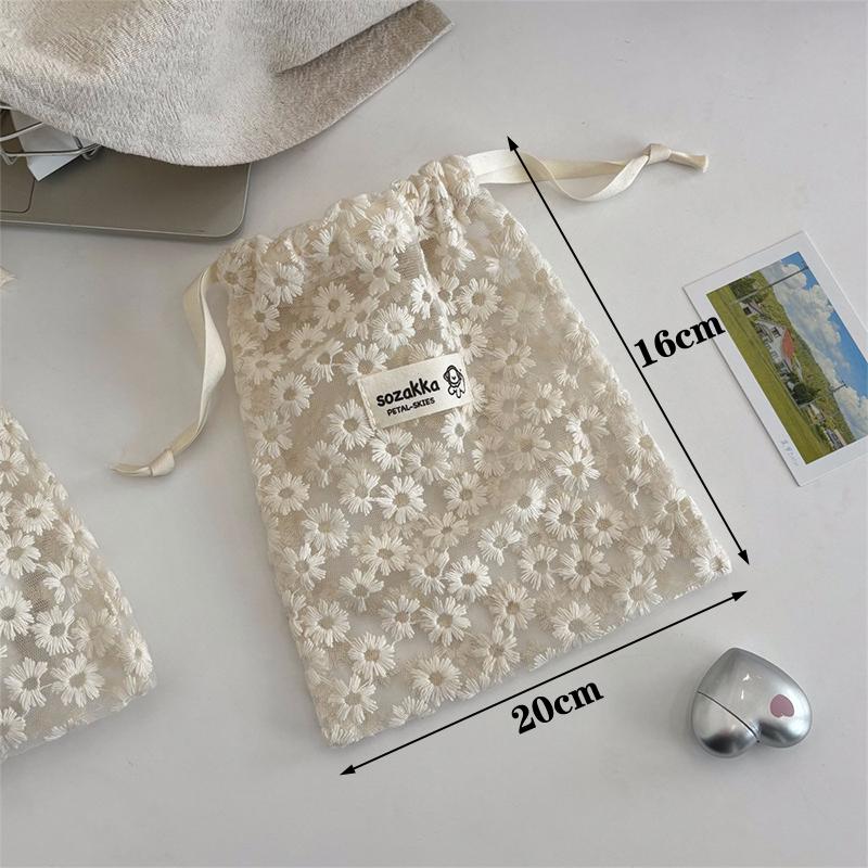 Cute Lace Drawstring Pouch Women'S Cosmetics Earphones Key Sundries Organizer  Clutch Bag Coin Purse Cloth Bag