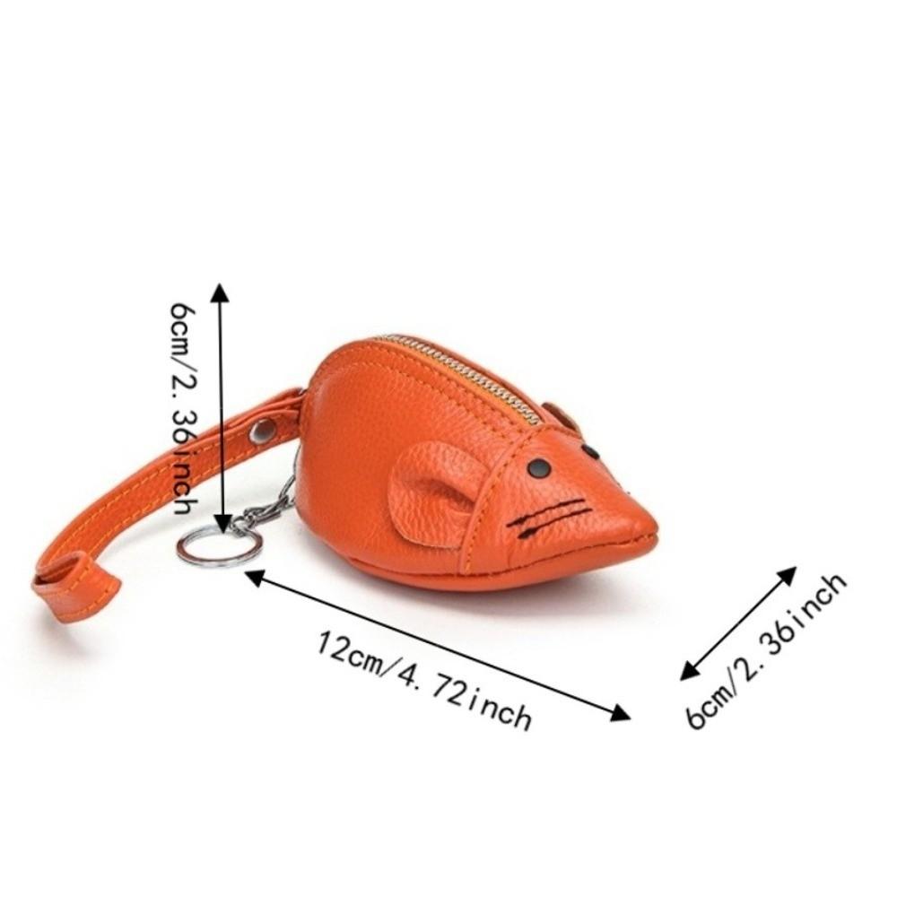 PU Leather Mouse Shape Coin Purse Creative Animal Change Purse Keychain Wristlet Pouch Travel