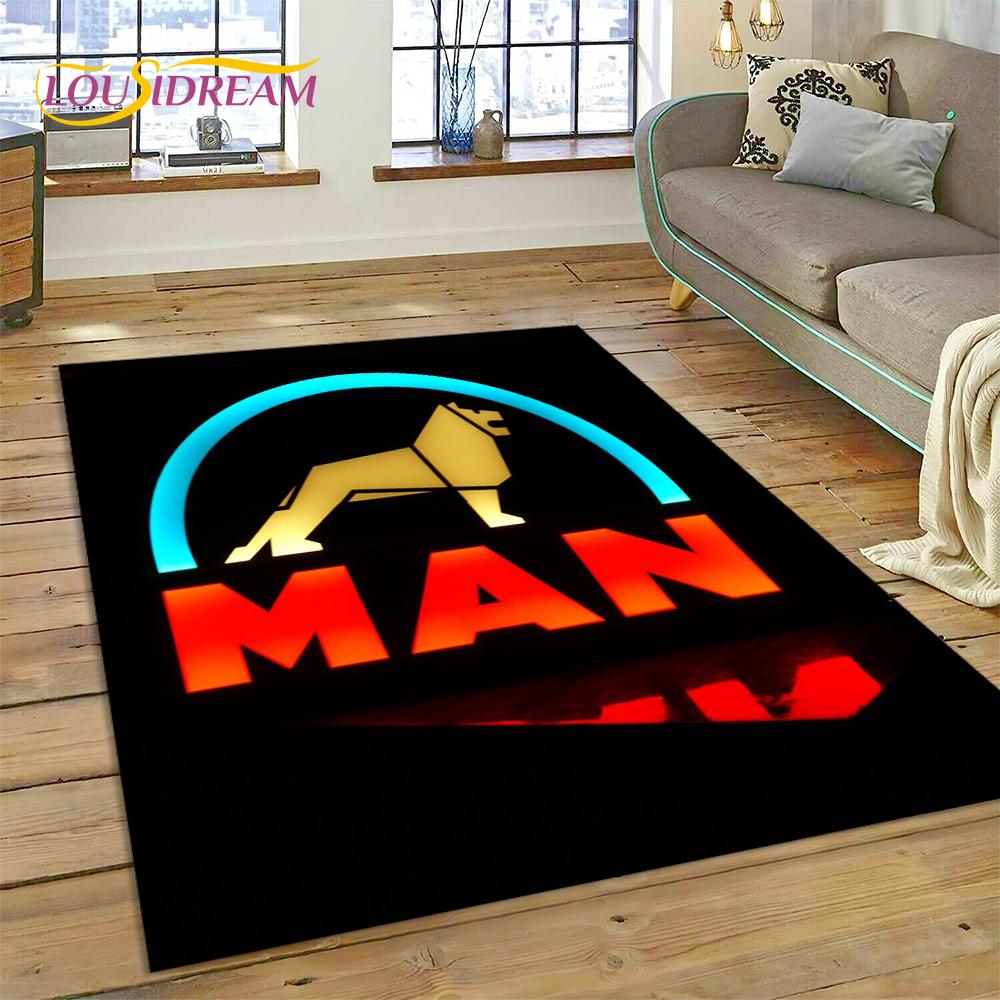 Tappeto con stampa 3D con logo di camion Man per soggiorno, camera da letto, arredamento per la casa, tappetino antiscivolo, decorazione per divano, zerbino, regalo per bambini