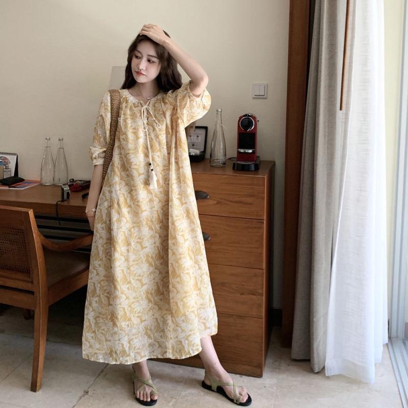 New Summer Arrival: French Floral Maternity Dress with Bow Tie Neck XL