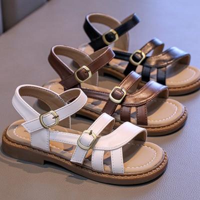 Novas Sandálias Moda Simples Retrô Sapatos de Menina Verão Planos Leves Sapato Infantil Clássico Elegante Diário Casual 2025 Sandálias de Praia