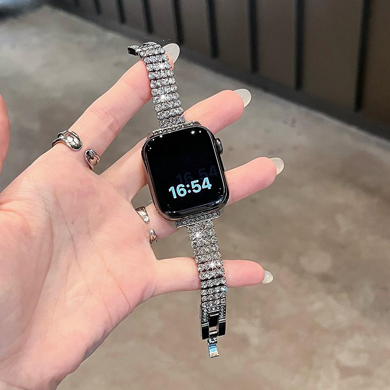 Diamond Metal Strap for Apple Watch 10 Band 42mm 41mm 46mm 44/49mm 45mm 40mm Women Belt Bracelet iWatch Series 9 8 7 Se 6 Ultra