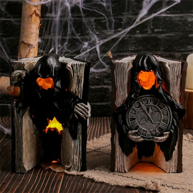 Hand Carved Specters Book Figurine Resin Artwork Mysterious Halloween Shelf Decors For Themed Parties
