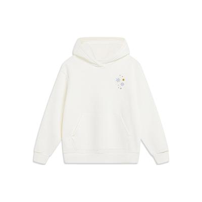 Li Ning Sports Lifestyle Series Pattern Printed Fleece Warm Loose Pullover Hoodie Women Hoodies Off-White AWDT820-1