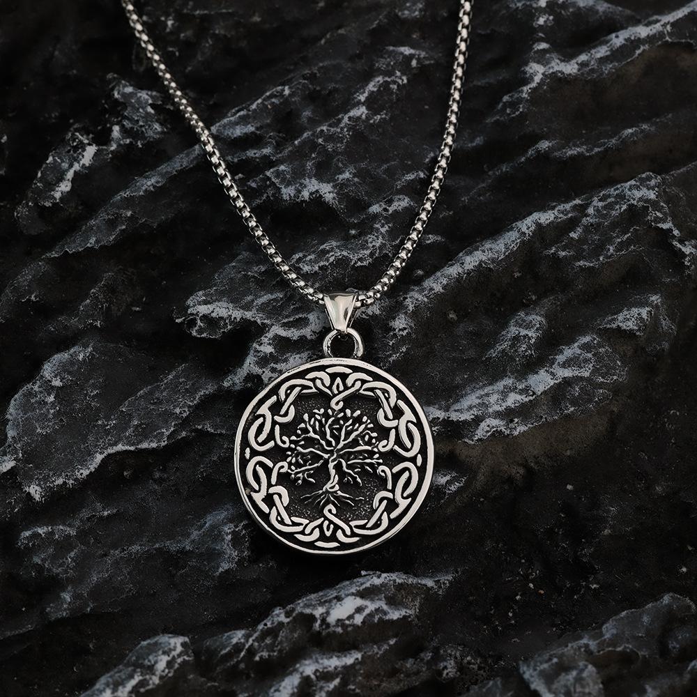 Vintage Stainless Steel Men's Tree of Life Pendant Necklace with Engraving