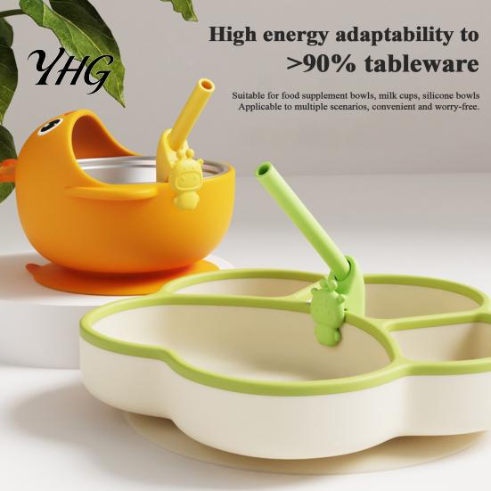 Feeding Essentials for Toddlers Toddler Silicone Straw with Clip, Reusable Drinking Straw, Easy to Spill Proof Bowl Clean Non-Collapsible Tableware