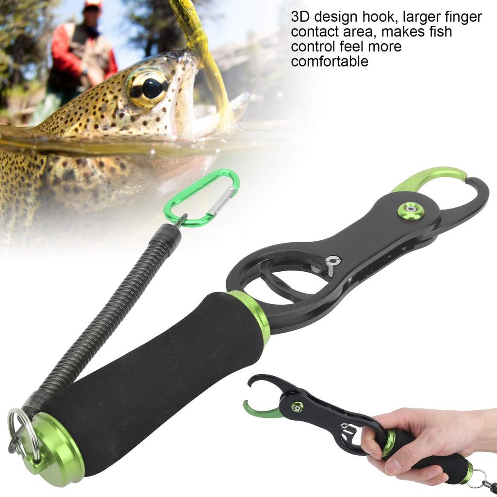 Aluminum Fish Grip, High-Density EVA Material Handle Grip with High Elasticity Hanging Rope and Carabiner, for Home Use (Green)