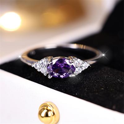 Female Charm Oval Purple White Zircon Minimalist Stacking Thin Rings For Women Party Wedding Bands Mothers Day Jewelry Gifts CZ