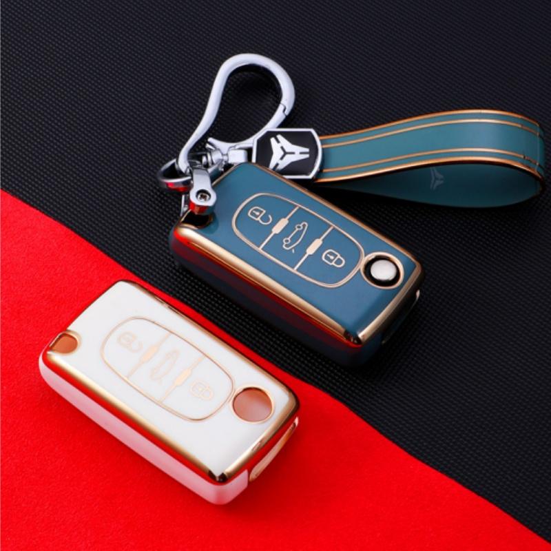 Mode TPU Autoschlüsselhülle Abdeckung Für Peugeot 207 307 308 407 607 807 Geschützter Schlüsselanhänger