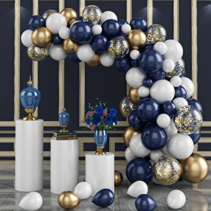 Bruiloft Verjaardag Babyborrel Geslachtsonthulling Decoraties Stofblauw Wit Ballonnenboog Slingerset