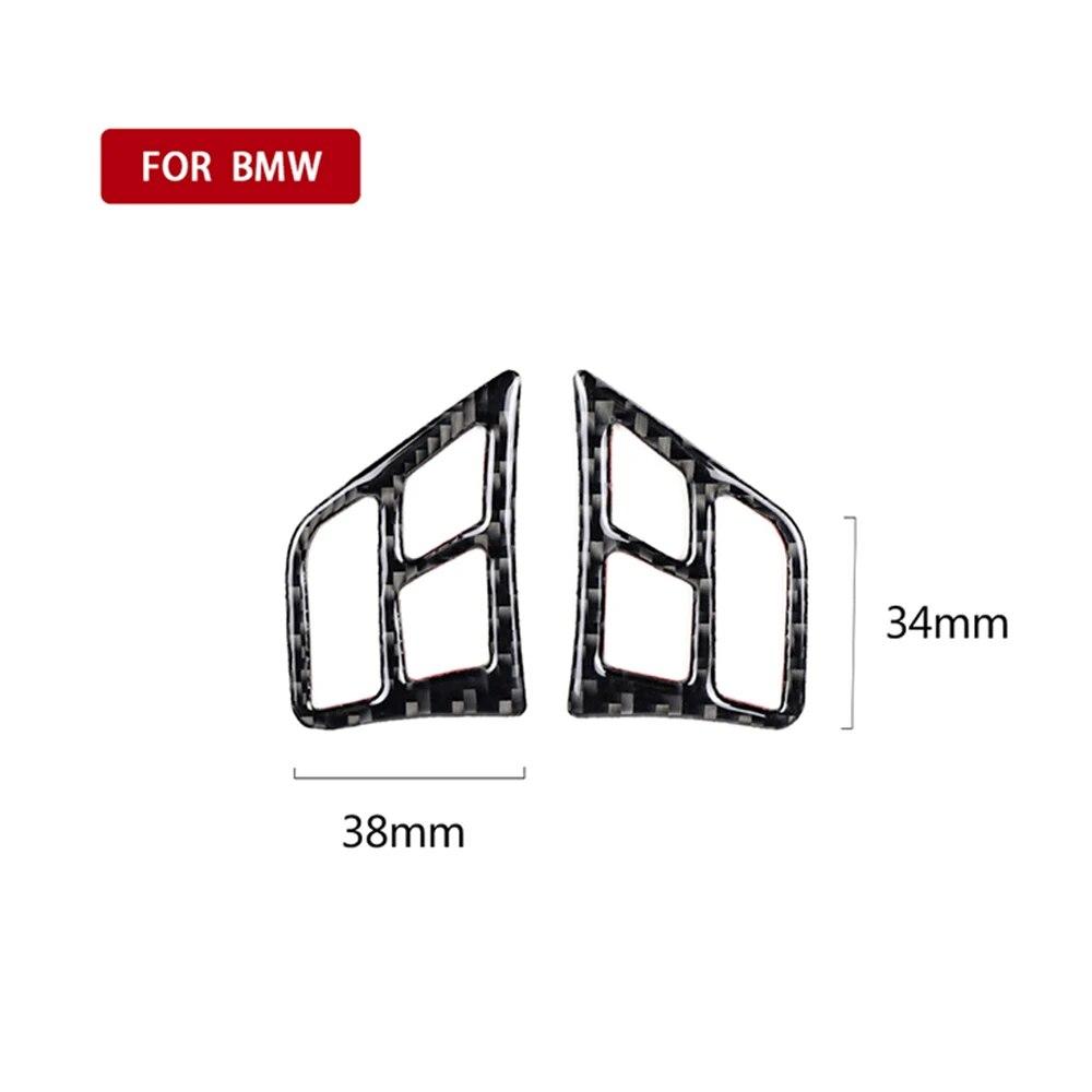 2PCS Carbon Fiber Car Steering Wheel Button Frame Decorative Stickers Interior Accessories For BMW 3 Series E90 E92 2005-2012