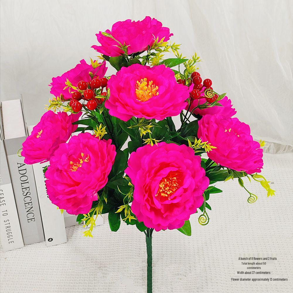 Curly Edge Red Rose Bouquet - 6 Head Artificial Silk Flowers for Living Room Decoration