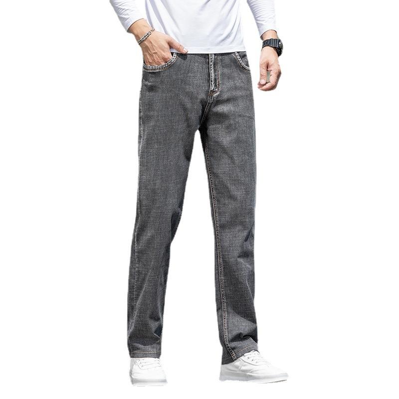 Spring and Autumn Regular Men's Elastic Jeans Men's Business Loose Straight Casual Wide Leg Pants Men's