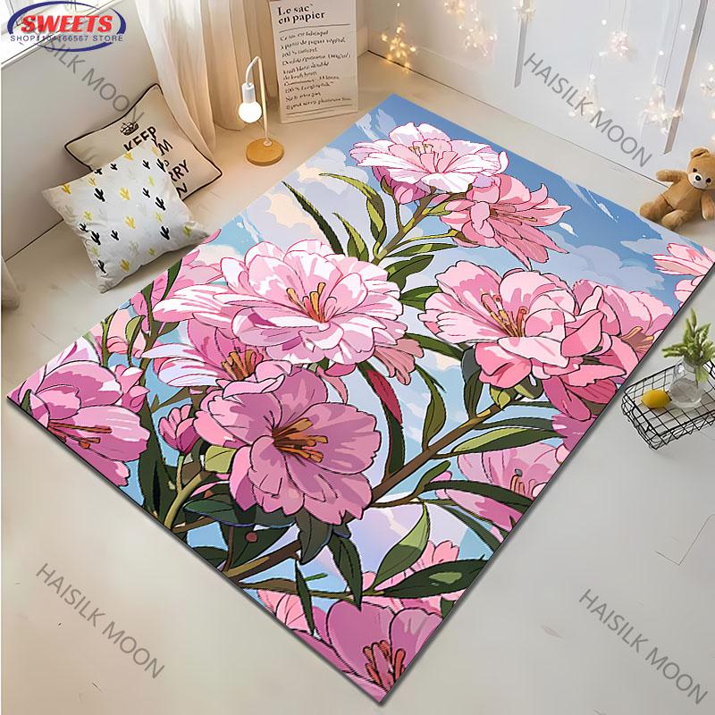 Wunderschöner Rosen-Pfingstrosen-Teppich Neuerscheinung! Robust für Wohnzimmer Schlafzimmer, Bürobereiche, Langlebige Waschbare Matte Mama Lieblingsgeschenke