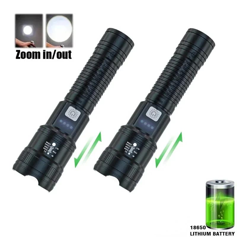 Ultra Bright Led Flashlight USB Rechargeable Tactical Torch with Display 3 Mode Zoomable Light for Camping Hiking Lantern Lamp