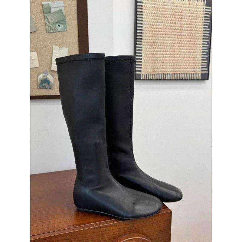 Retro round head long tube elastic boots women's inner height increase outer wear thin boots