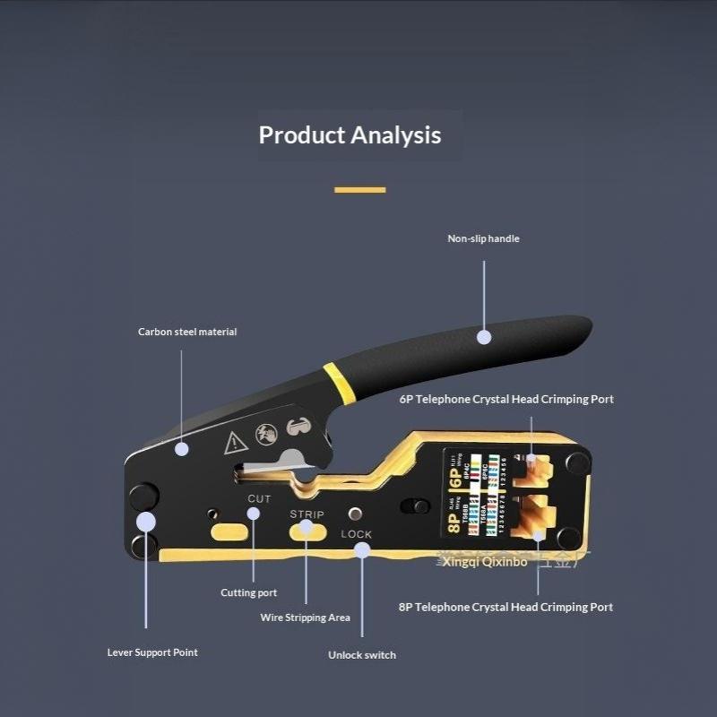Rj45 Network Crimper - 3-In-1 Crimp/Cut/Strip Lan Cat8/7/6A/6/5E (Stp/Utp) & Rj11/12 Tel Modular Cable