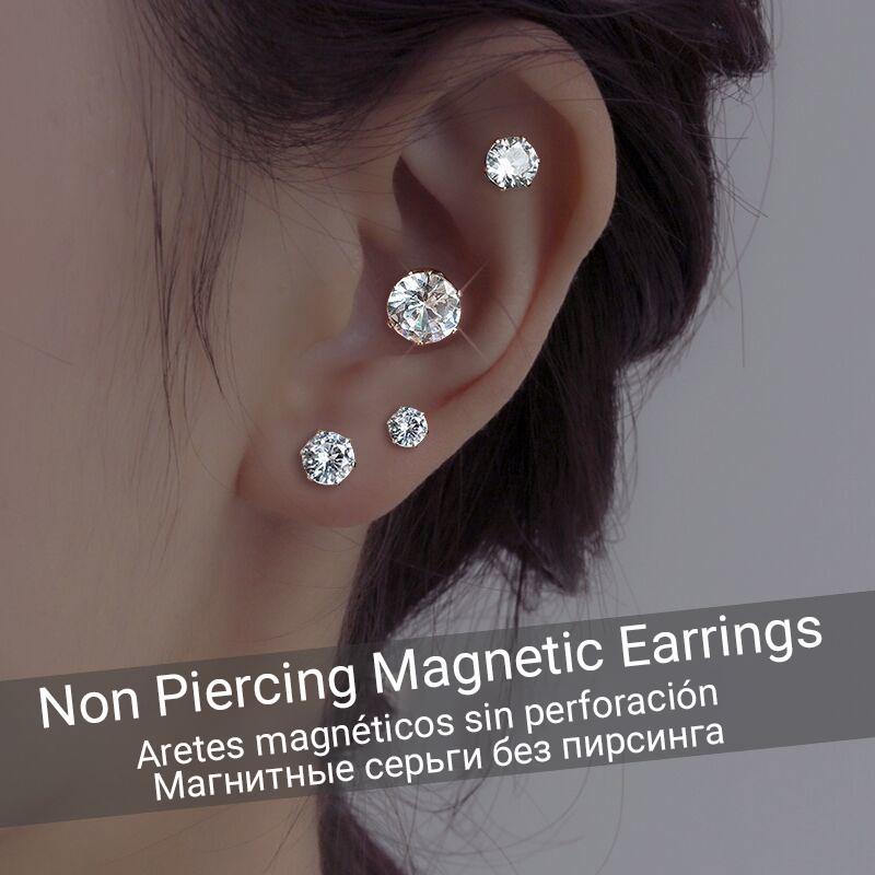 A pair Unisex Strong Magnet Magnetic Earrings Ear Clip Cuff Non Piercing Without Holes Earcuff Crystal Studs for Men Women