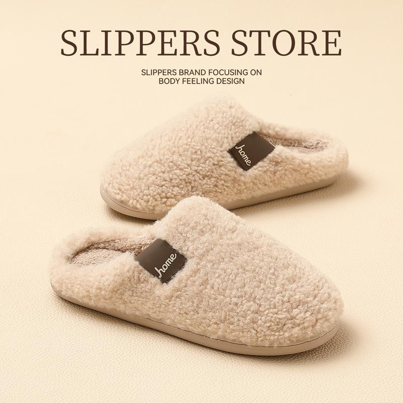 Household cotton slippers winter indoor home plush warm non-slip winter bedroom fluffy slippers winter