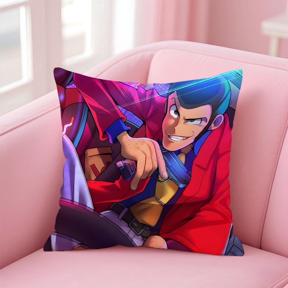 

Fashion Sleek Retro LLupin III Anime Cartoon Cushion Cover Pillowcase Short Plush Invisible zipper Room Sofa Cushion Cover 30X30cm