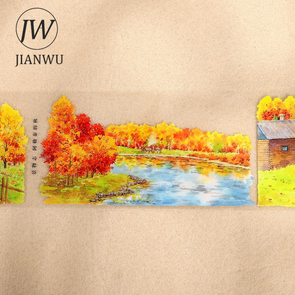 JIANWU 70mm*5m Autumn In Altay Series Vintage Tree Field Landscape Material Collage PET Tape Creative DIY Journal Stationery