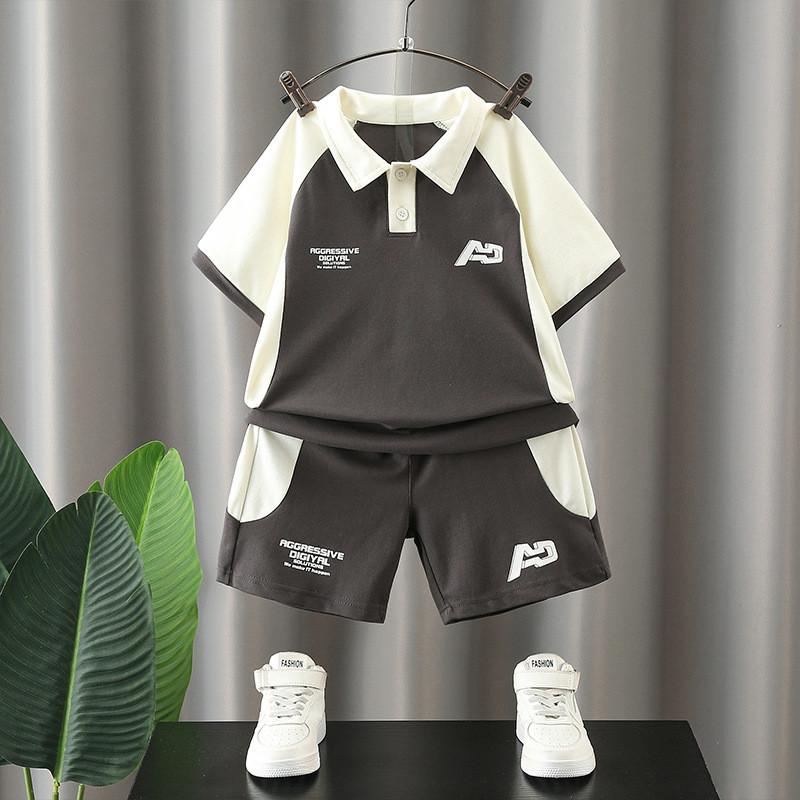 Stylish Boys Summer Outfit Set Short Sleeve Polo Shirt Two Piece Cotton Sports Wear