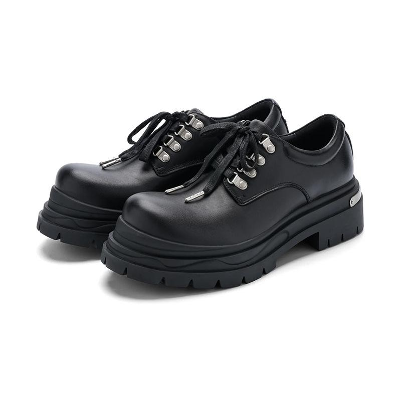 

New men s heightening derby shoes versatile retro big head shoes platform black round head cleanfit2025 leather shoes 46