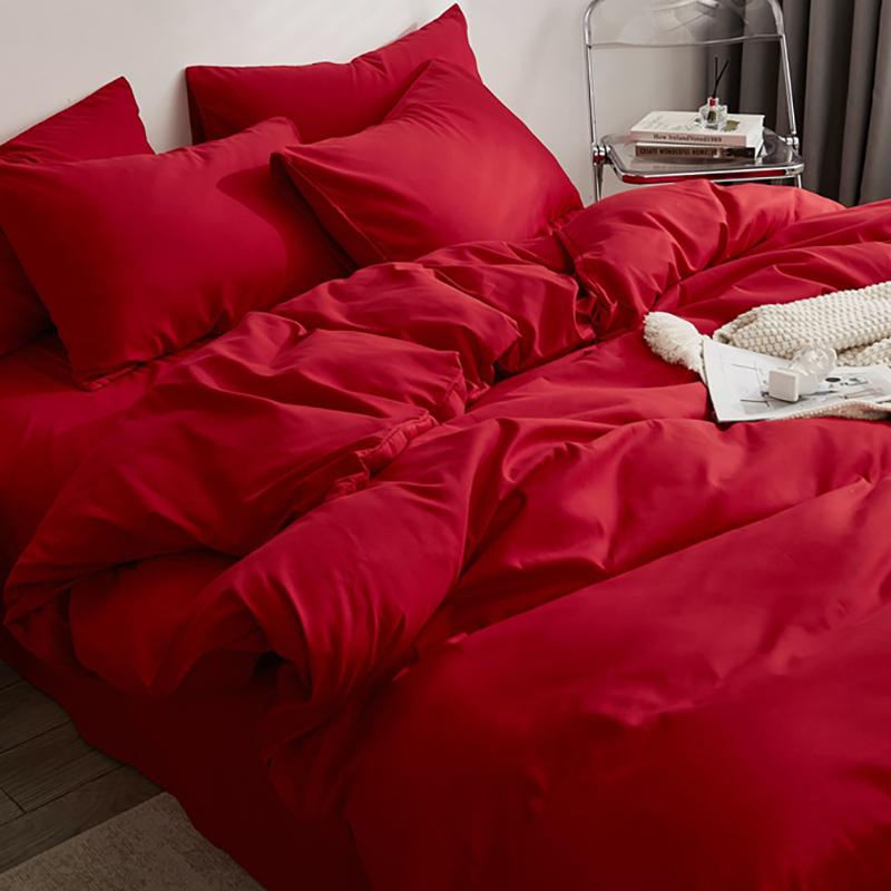 Premium Solid Color Double Panel Bed Sheet Set, 4-piece Luxury Bedding Set, Breathable Bed Sheet Set for Family Hotel Bedroom