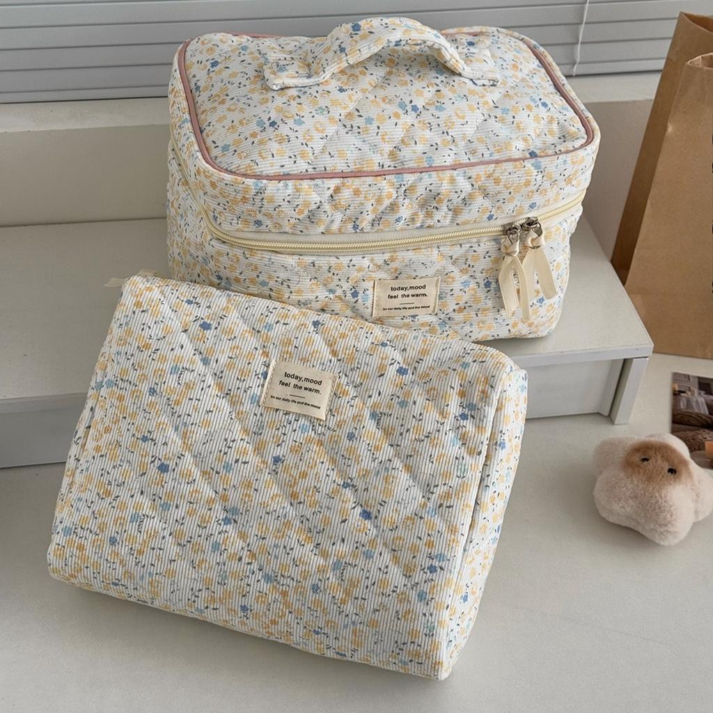 Cord-Blumen-Kosmetiktasche für Damen, große Kapazität, Kulturtasche, süß, hohe Qualität, Kosmetik-Organizer, Aufbewahrungstasche