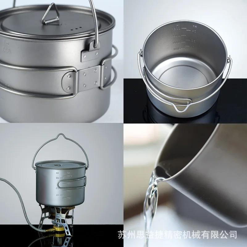Portable Water Cup with Lid, Foldable Handle, 900ml/1600ml, Camping Pot, Hanging, Outdoor Tableware, Picnic Cookware