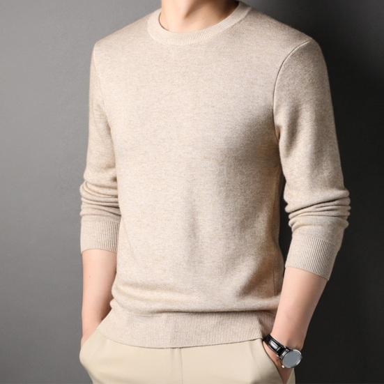 Men Fall Winter Sweater Round Neck Long Sleeve Knitted Soft Warm Slim Fit Business Elastic Solid Color Anti-shrink Men Casual Sweater