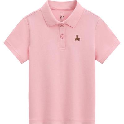 Girls' Bear Embroidered Short Sleeve Polo Shirt
