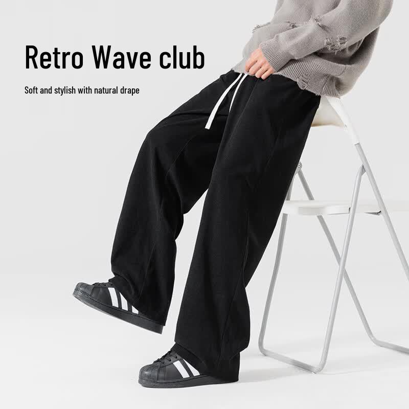 Jeanswest Men's Corduroy Wide-Leg Retro Straight-Leg Pants
