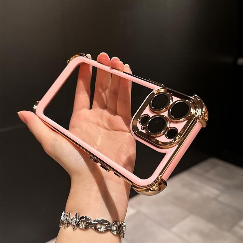 Luxury Plating Clear Shockproof Phone Case For iPhone 16 15 14 13 12 11 Pro Max Plus Soft Bumper Armor  Hard Acrylic Back Cover