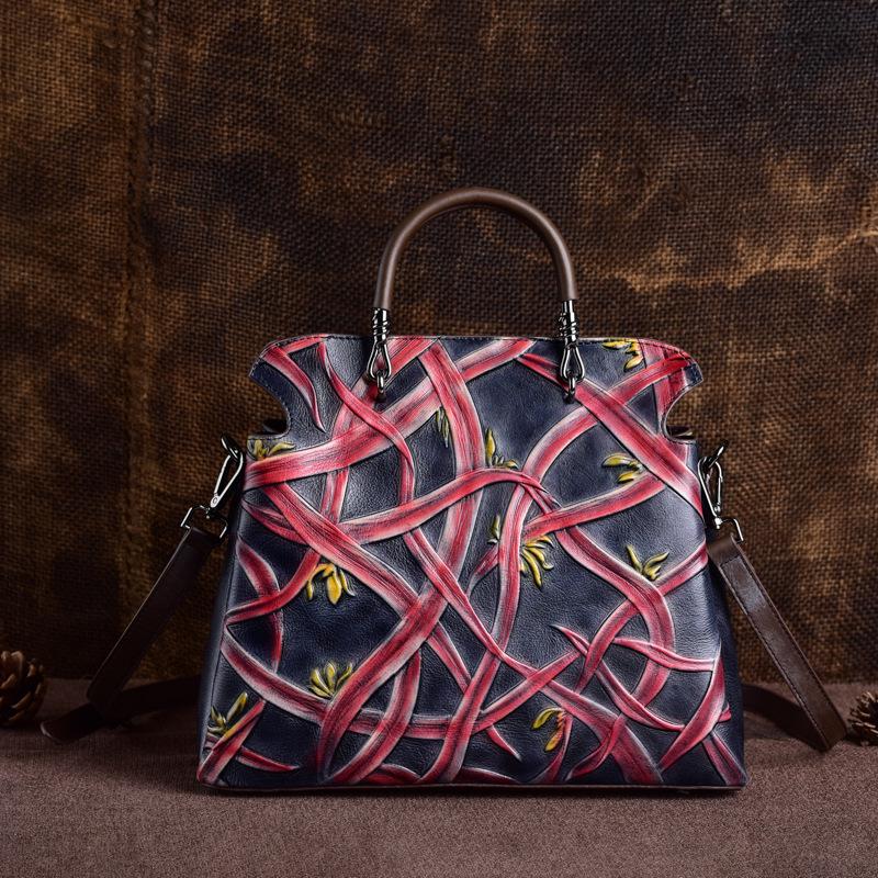 Dámské kabelky z pravé kůže Vintage kabelky Tašky přes rameno z embosované hovězí kůže Módní kabelka Crossbody
