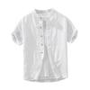 Japanese-Style Casual Stand-Collar Cotton-Linen Short-Sleeve Shirt for Men, Summer Thin Linen Shirt, Large Size