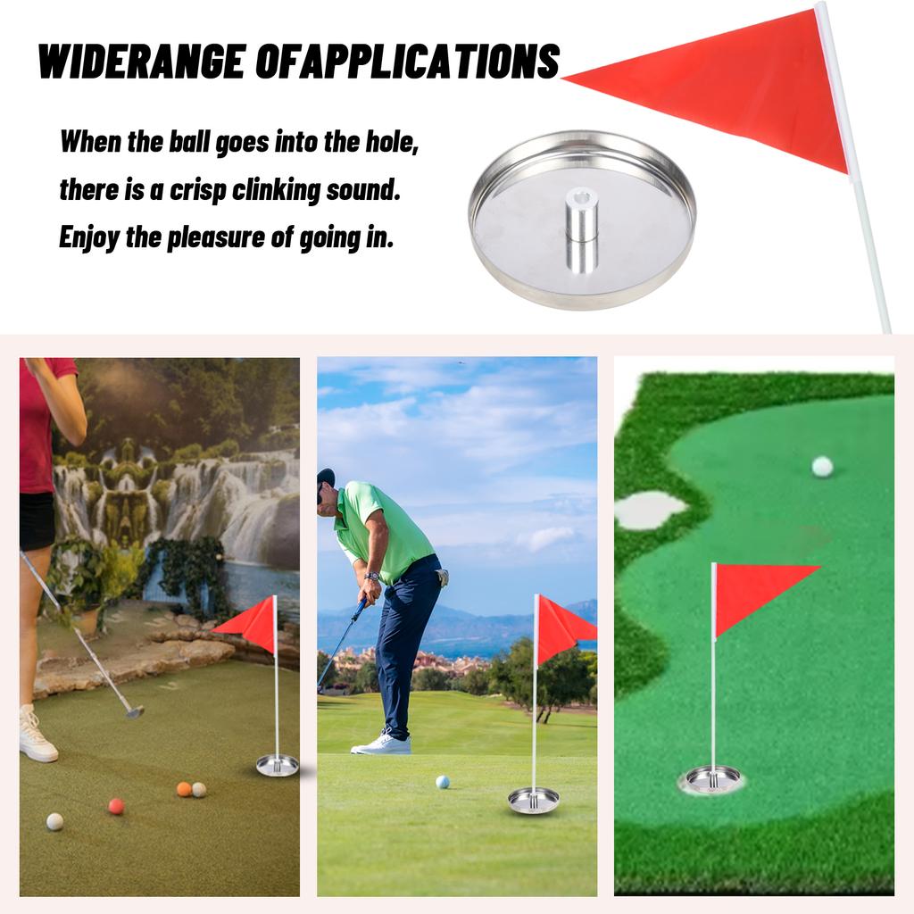 Golf Putting Practice Set with Stainless Steel Cup Base and Flagpole with Triangular Flag for Indoor and Outdoor Training Access 5