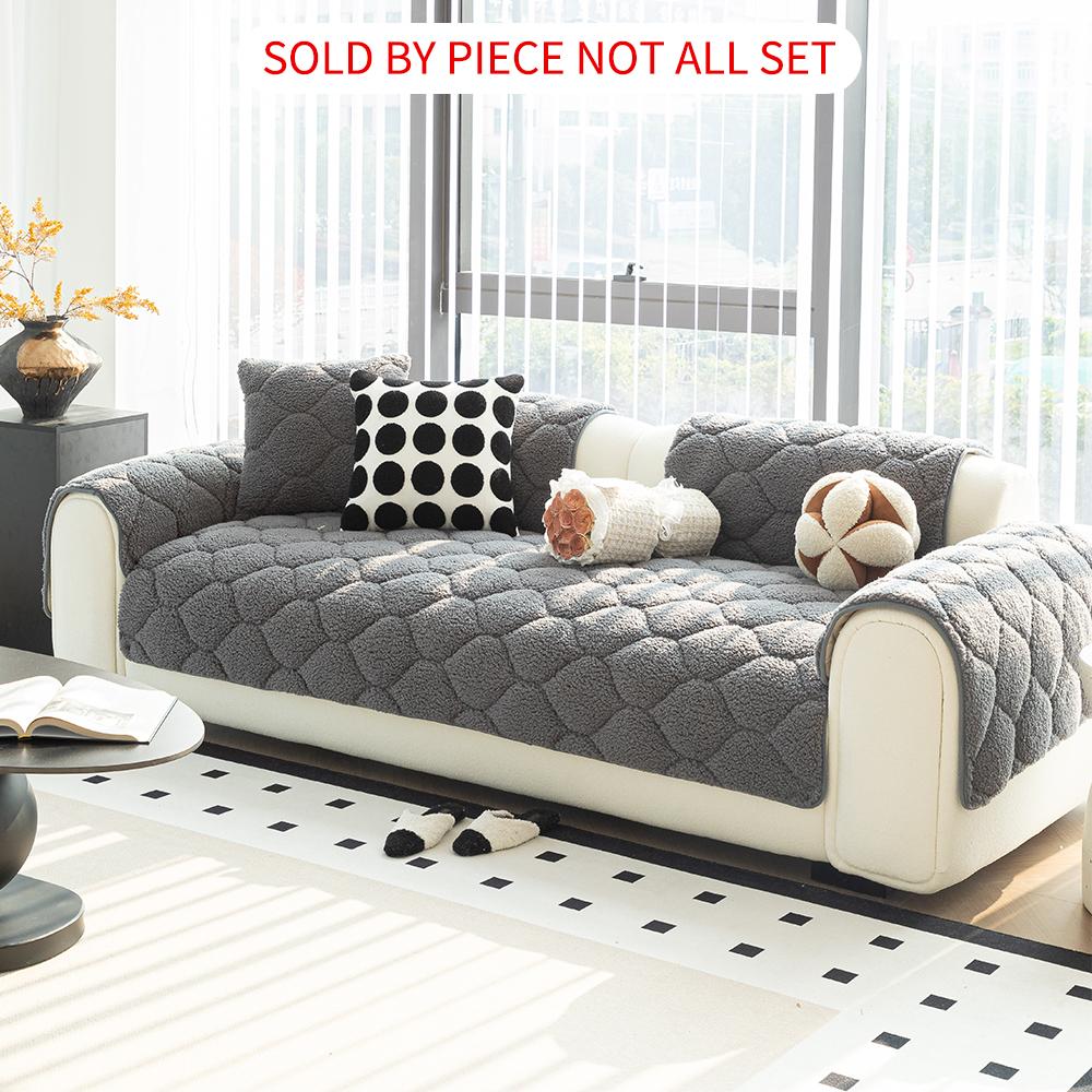 Winter Plush Sofa Cushion Grid Pattern Batted Sofa Pad Non-Slip Home Protection Sofa Cover for Living Room, Office